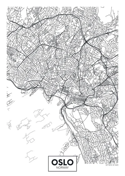 Mapa města Oslo, návrh cestovního vektorového plakátu — Stockový vektor