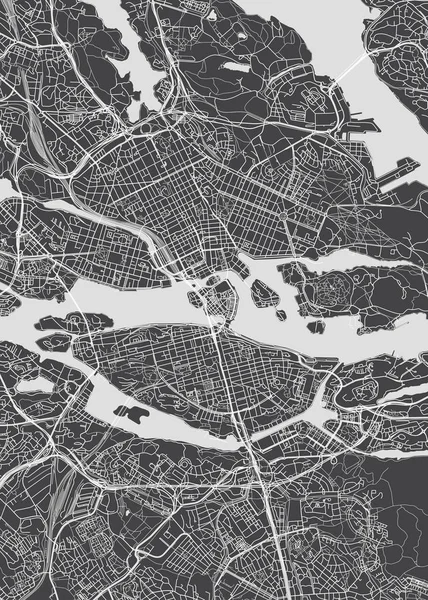 Plan de la ville Stockholm, plan détaillé monochrome, illustration vectorielle — Image vectorielle