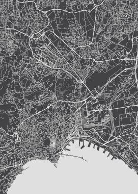 Şehir haritası Napoli, monokrom detaylı plan, vektör illüstrasyonu