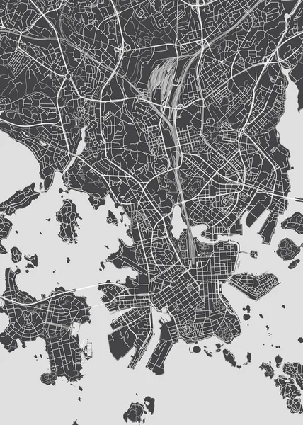 Stadskarta Helsingfors, monokrom detaljplan, vektorillustration — Stock vektor