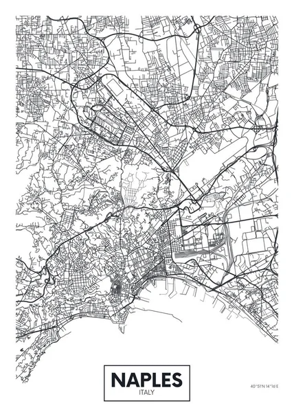 Mapa de la ciudad Nápoles, diseño de póster vector de viaje — Archivo Imágenes Vectoriales