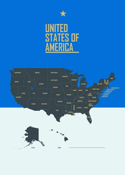Afiche de color con mapa detallado de Estados Unidos de América , — Archivo Imágenes Vectoriales