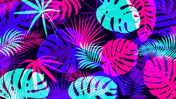 Fond créatif avec des feuilles tropicales brillantes avec un chevauchement — Image vectorielle