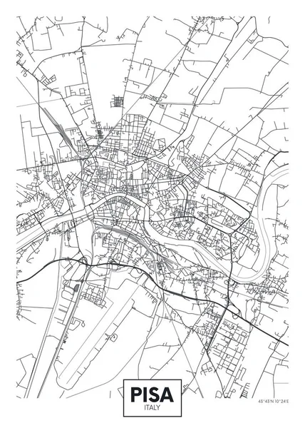 Mapa de la ciudad Pisa, diseño del póster del vector de viaje — Archivo Imágenes Vectoriales