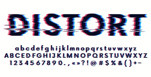 Futuristic digital distortion stylized alphabet, glitch font wit — Stock Vector