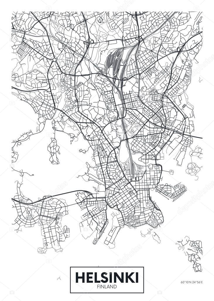 City map Helsinki, travel vector poster design