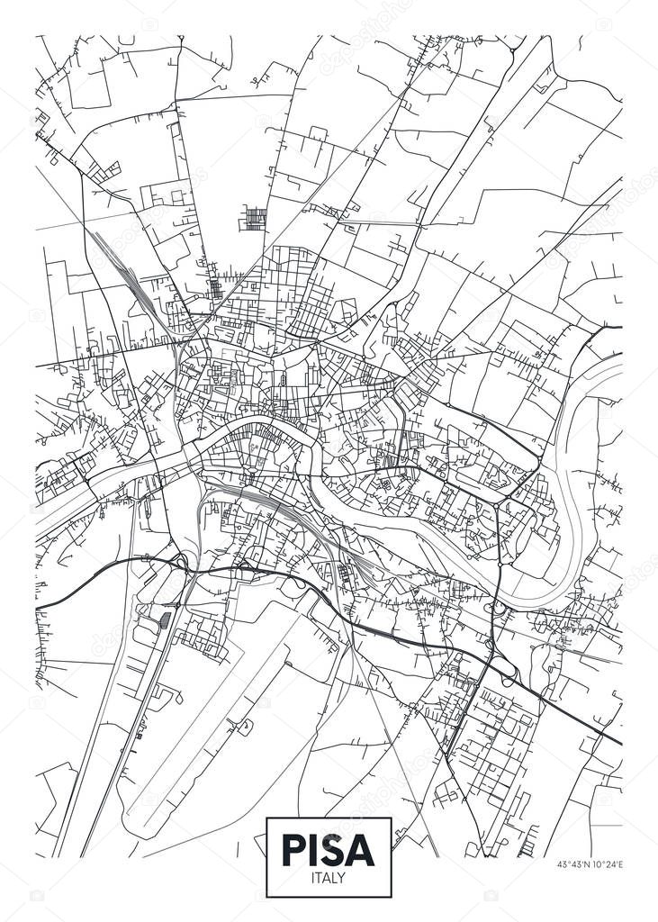 City map Pisa, travel vector poster design