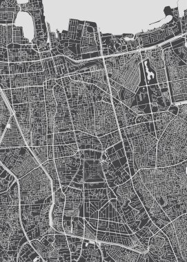 Şehir haritası Jakarta, tek renkli ayrıntılı plan, vektör illüstrasyonu