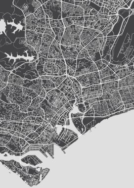 Şehir haritası Singapur, monokrom detaylı plan, vektör illüstrasyonu