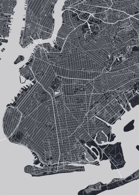 Brooklyn 'in detaylı şehir haritası, tek renkli vektör posteri ya da kartpostal şehir hava manzarası