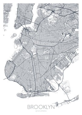 Brooklyn 'in detaylı şehir haritası New York şehir yolu ve park planı için vektör posteri ya da kartpostal