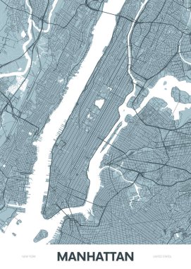 Manhattan 'ın detaylı şehir haritası, renkli vektör şehir sokak planı, basılabilir seyahat posteri veya kartpostal