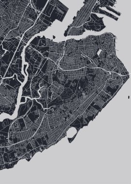 Staten Island New York şehrinin ayrıntılı şehir haritası, monokrom vektör posteri veya posta kartı şehir planı hava manzarası