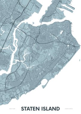 Staten Island 'ın detaylı şehir haritası, renkli vektör şehir sokak planı, basılabilir seyahat posteri veya kartpostal