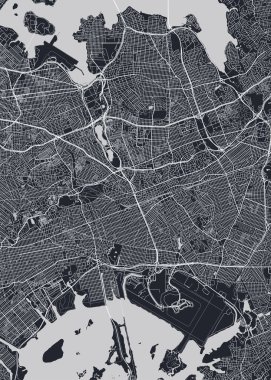 Queens New York 'un detaylı şehir haritası, monokrom vektör posteri veya posta kartı şehir planı hava manzarası
