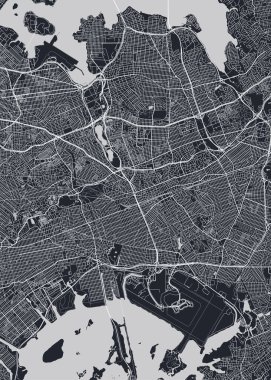 Detailed borough map of Queens New York city, monochrome vector poster or postcard city street plan aerial view clipart