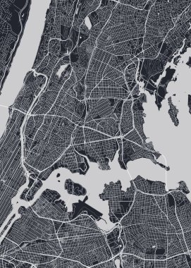 Bronx New York şehrinin detaylı şehir haritası, tek renkli vektör posteri veya posta kartı şehir planı hava manzarası