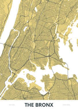 Bronx 'un detaylı şehir haritası, renkli vektör şehir sokak planı, basılabilir seyahat posteri veya kartpostal