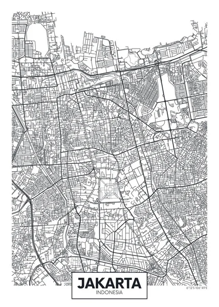 Mapa Cidade Jacarta Projeto Cartaz Vetor Viagem — Vetor de Stock