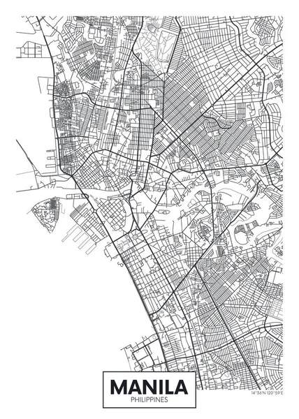 Stadskarta Manila Resa Vektor Affisch Design — Stock vektor
