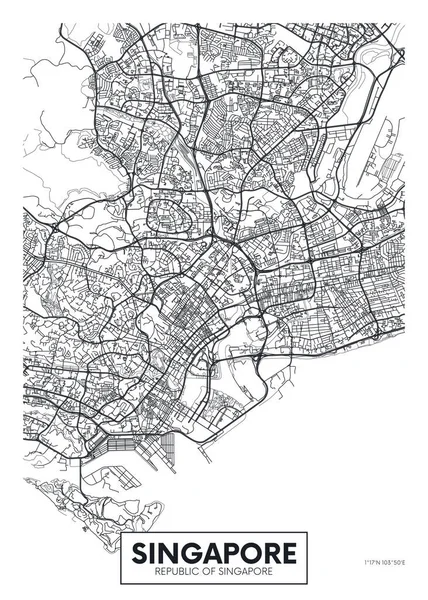 Mapa Ciudad Singapur Diseño Del Póster Del Vector Viaje — Archivo Imágenes Vectoriales