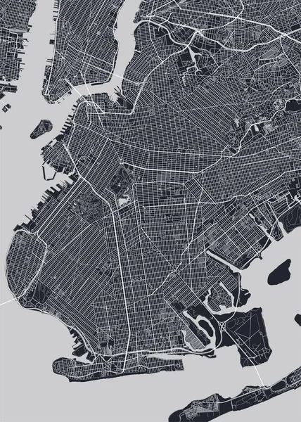 Detaillierter Stadtplan Von Brooklyn New York City Monochromes Vektorposter Oder — Stockvektor
