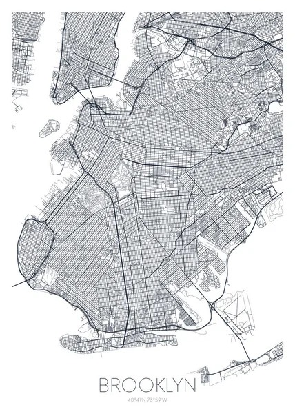 Brooklyn Detaylı Şehir Haritası New York Şehir Yolu Park Planı — Stok Vektör