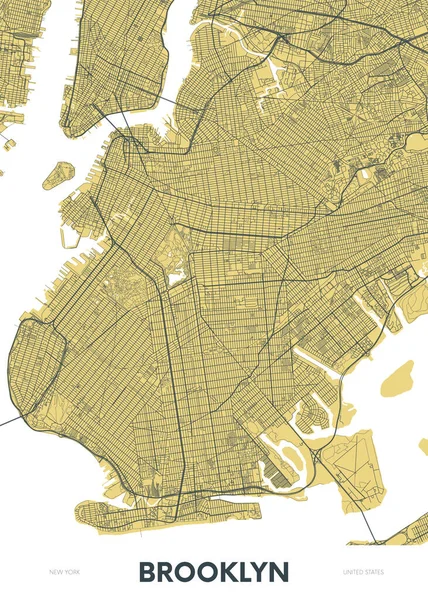 Mapa Brooklyn Ciudad Nueva York Detallado Plan Calle Vector Color — Vector de stock
