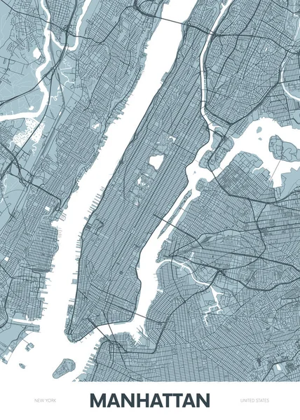 Mapa Manhattan Nueva York Detallado Plan Calle Vector Color Póster — Archivo Imágenes Vectoriales
