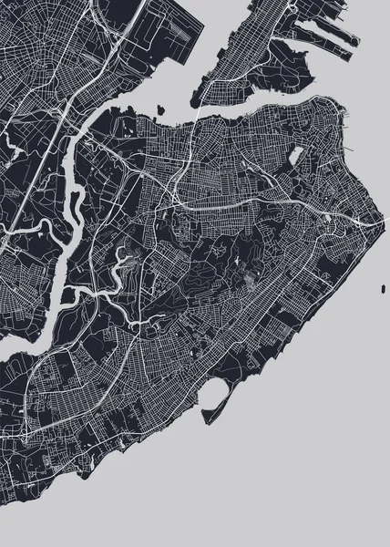 Mapa Detallado Staten Island Nueva York Póster Vectorial Monocromo Tarjeta — Archivo Imágenes Vectoriales