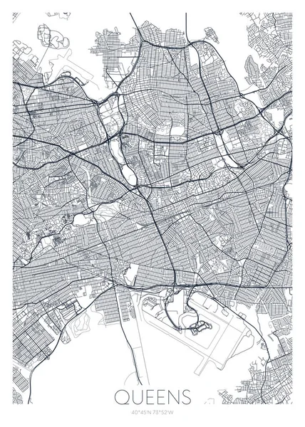 Detailed Borough Map Queens New York City Vector Poster Postcard — Stock Vector