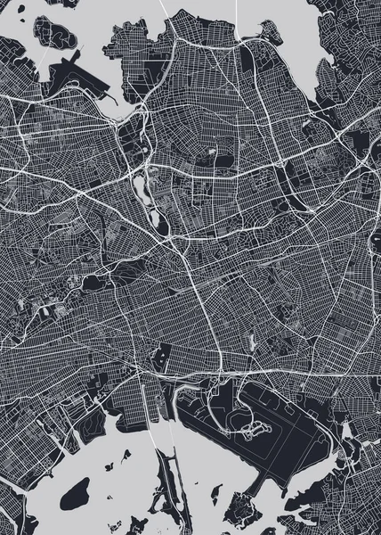 Részletes Várostérkép Queens New York Város Monokróm Vektor Plakát Vagy — Stock Vector