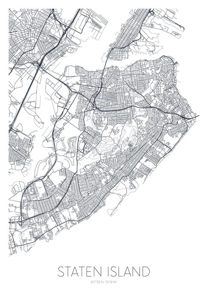 スタテンアイランドの詳細なバラ地図ニューヨーク市 ベクトルポスターや都市道路や公園計画のためのポストカード — ストックベクタ