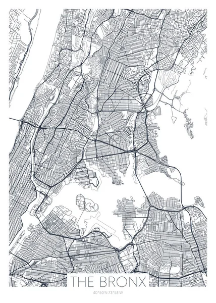 Mappa Dettagliata Del Bronx New York Poster Vettoriale Cartolina Mappa — Vettoriale Stock