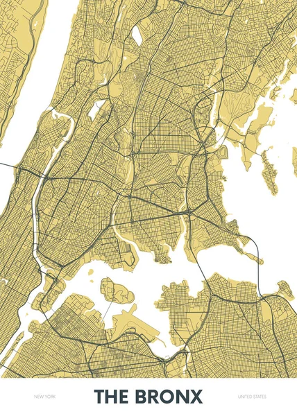 Mappa Dettagliata Bronx New York Mappa Stradale Vettoriale Colori Cartolina — Vettoriale Stock