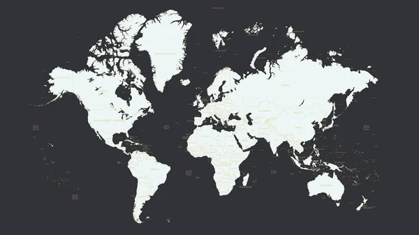 Mappa Dettagliata Del Mondo Con Nomi Paesi Grandi Città Mari — Vettoriale Stock