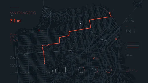 Futurista Navegação Mapeamento Tecnologia Dashboard Gps Rastreamento Mapa Mostrando Movimento — Vetor de Stock