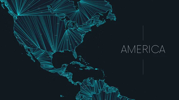 Mnohoúhelníková Mapa Amerického Kontinentu Uzly Spojenými Liniemi Vektorový Globální Síťový — Stockový vektor