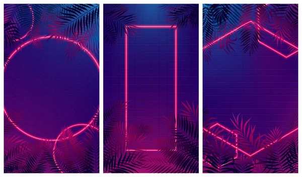 Set Composizioni Moderne Astratte Futuristiche Con Raggi Luce Rosso Neon — Vettoriale Stock