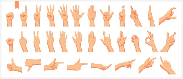 Set Realistic Human Hands Signs Gestures Figures Finger Movements Isolated — Stock Vector