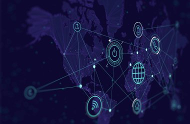 Dünyanın iletişim ağı haritası, veri işleme etkinliği, kablosuz teknolojiler, perspektif ekranı izlemek