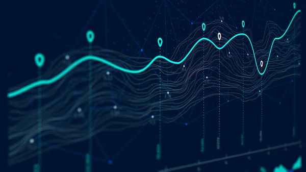 Digitale Business Analytics Concept Data Threads Grafische Visualisatie Monitor Scherm — Stockfoto