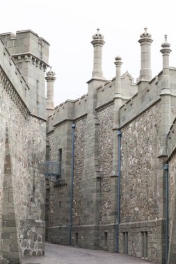 Eski güzel kale dağlar ve çiçekler arasında inşa edilmiştir