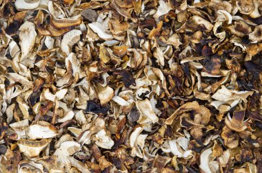 Kurutulmuş çörek yakın çekim. Arka plan Kurutulmuş mantar.