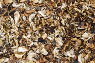 Kurutulmuş çörek yakın çekim. Arka plan Kurutulmuş mantar.