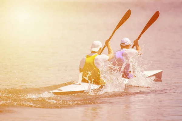 Dois Homens Atletas Canoístas Durante Corrida Sprint Para Competições Remo — Fotografia de Stock