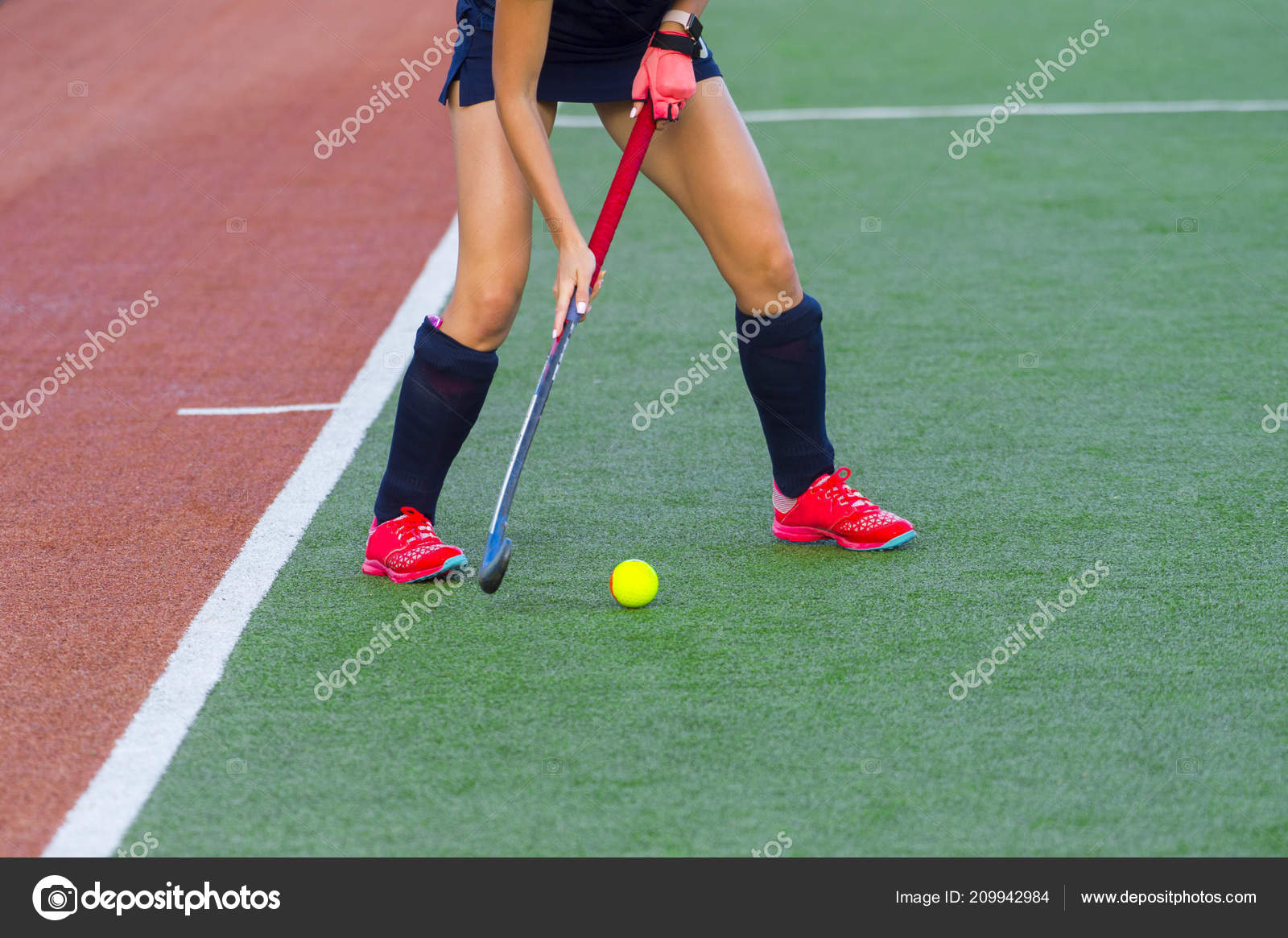 Field Hockey Player Possesion Ball Running Astroturf Pitch Looking Team
