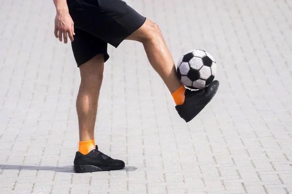 Vue Latérale Soccer Freestyle Futsal Jonglant Avec Ses Jambes — Photo