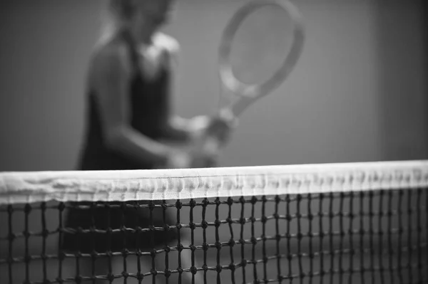 Nettot Tennisbana Blur Spelare Bakgrund Svart Och Vitt — Stockfoto