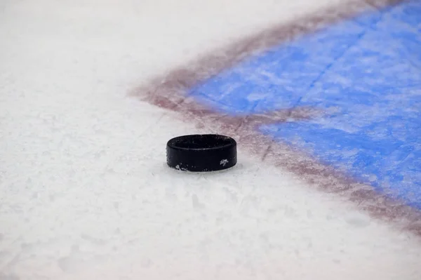 Red Goal Line Ice Hockey Rink Winter Sport — Stock Photo, Image